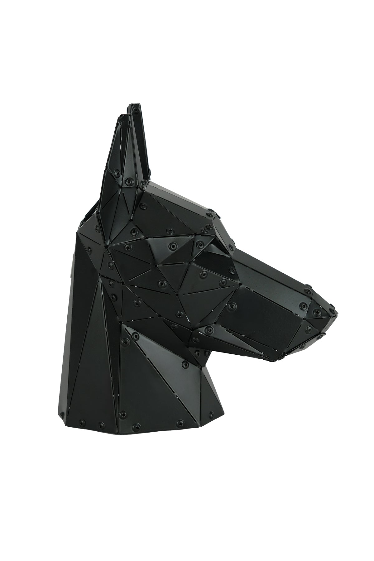 Mat Siyah Doberman Kafası – El Yapımı Metal Kalemlik ve Masaüstü Heykeli