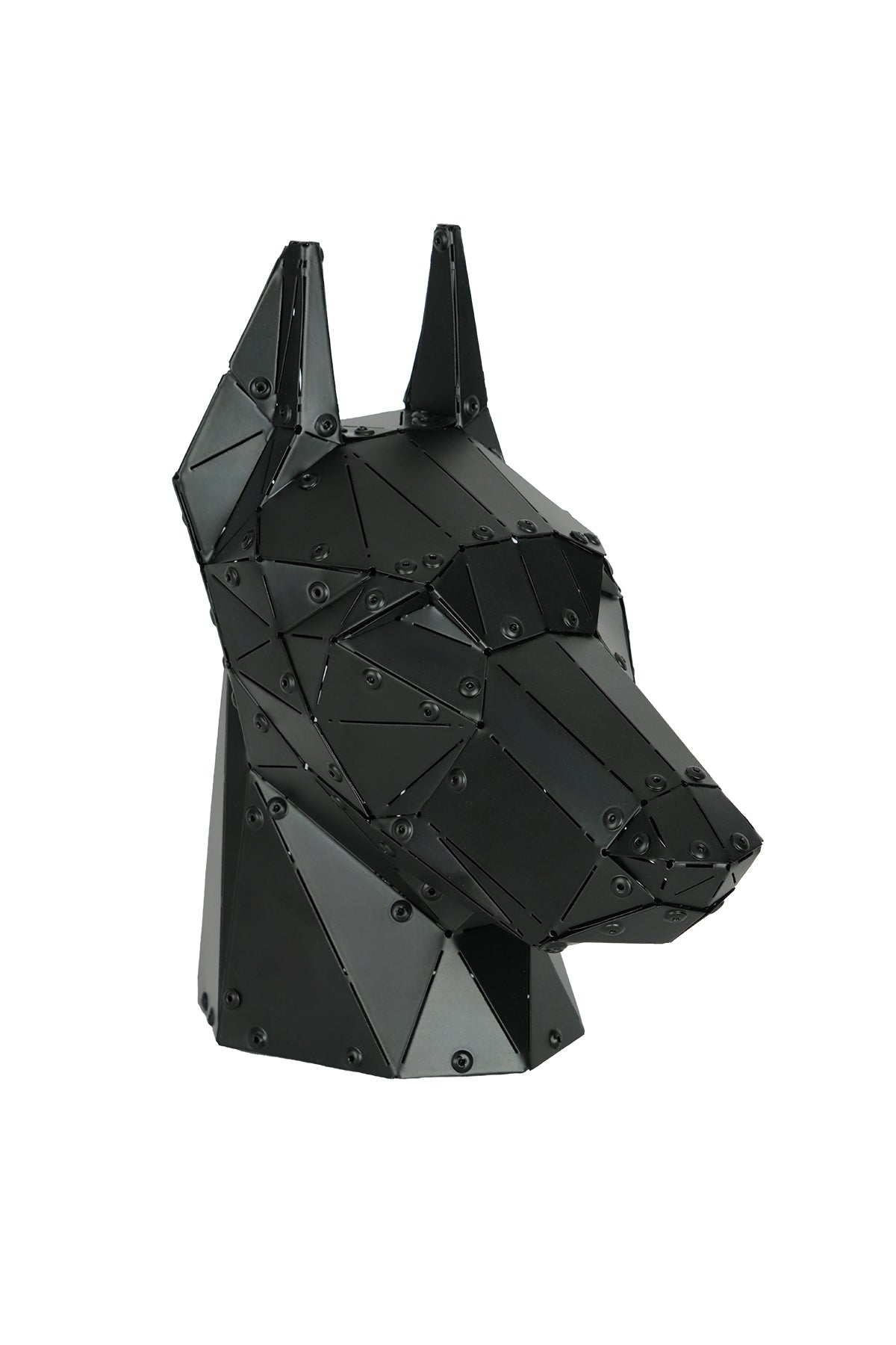 Mat Siyah Doberman Kafası – El Yapımı Metal Kalemlik ve Masaüstü Heykeli