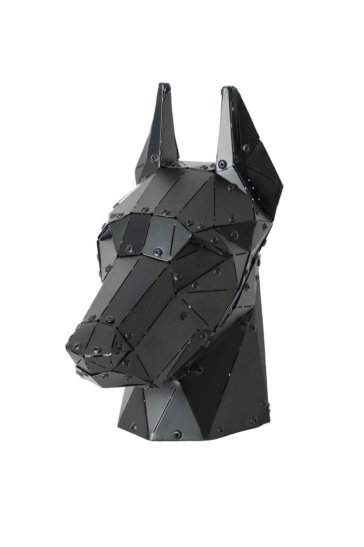 Mat Siyah Doberman Kafası – El Yapımı Metal Kalemlik ve Masaüstü Heykeli