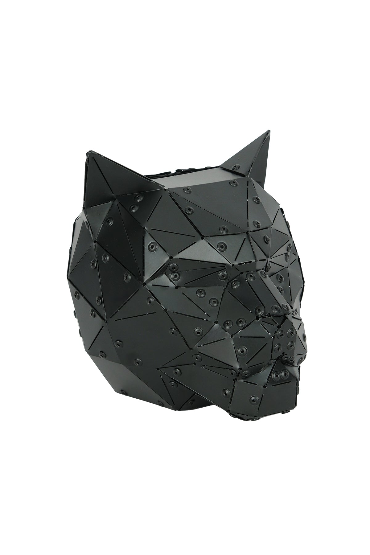 Mat Siyah Kedi Kafası – El Yapımı Metal Kalemlik ve Masaüstü Heykeli